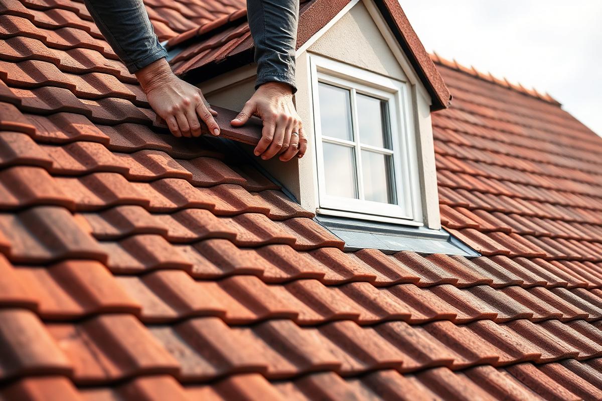 Neu eingedecktes Steildach mit Tondachziegeln und Gaube